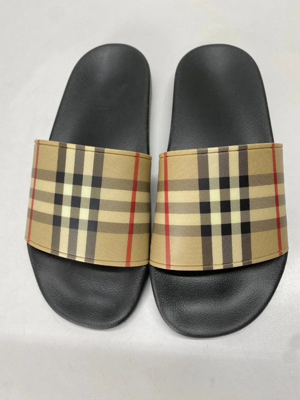 Burberry Mens Furley Check Slide Sandals Size 8/EU 41 Arcive Beige